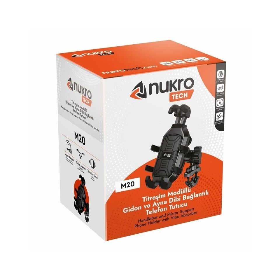 Nukrotech M20 Titreşim Modüllü Sekiz Pençeli Motosiklet Telefon Tutucu